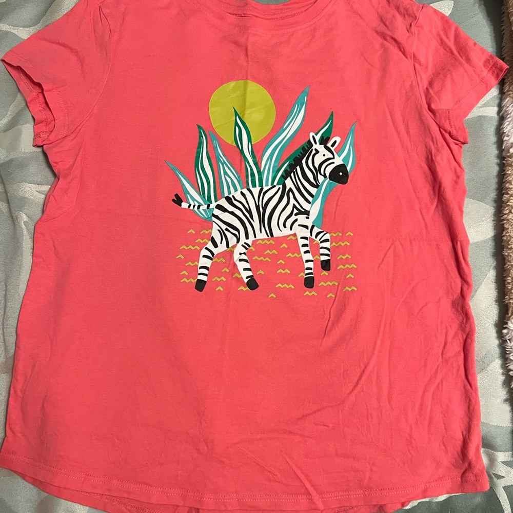 Hanna Andersson girls 12 Coral pink Tee with Zebra Graphic